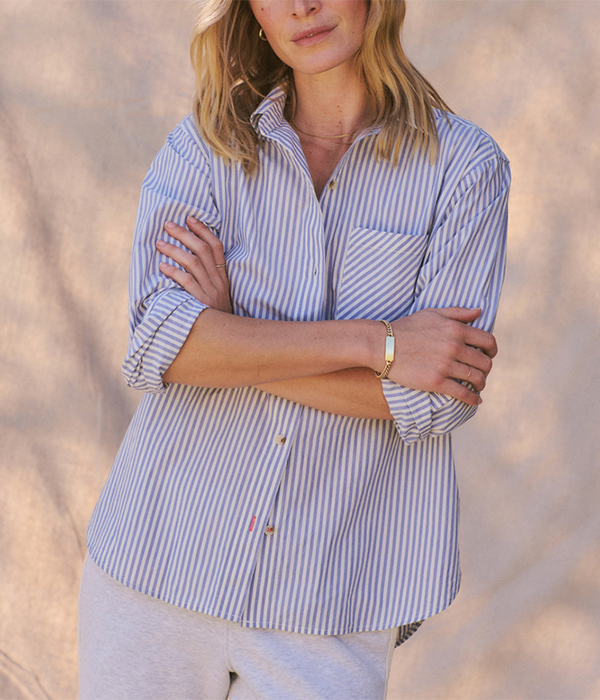 Womens Jane Relaxed Shirt in Cali Poplin in Blue Stripe