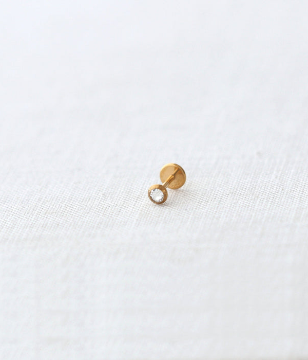 Womens Classic Bezel Crystal Titanium Flat Back Stud  Earring