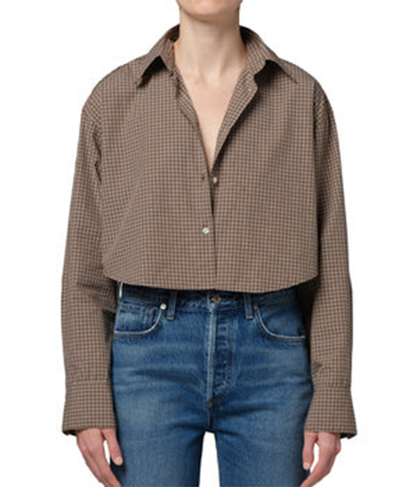 Womens Ana Cropped Shirt in Heritage Plaid Stripe
