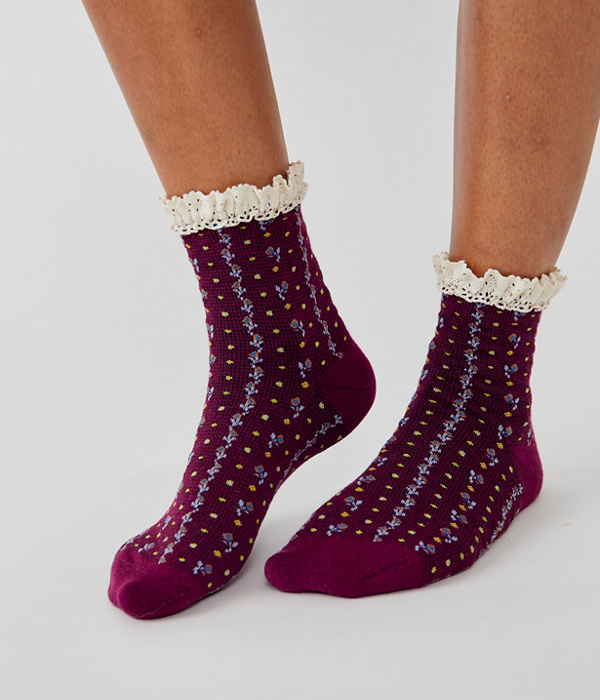 Womens Rosebud Waffle Knit Ankle Sock