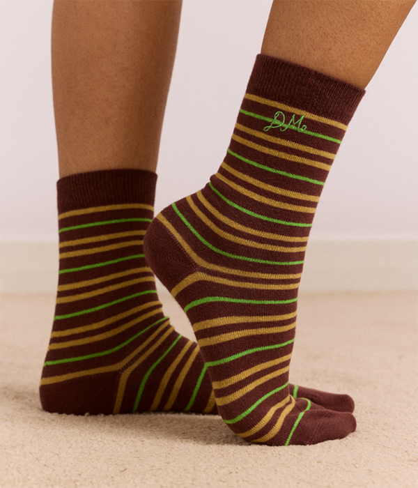 Womens Multi Stripe Socks - Choc & Lime