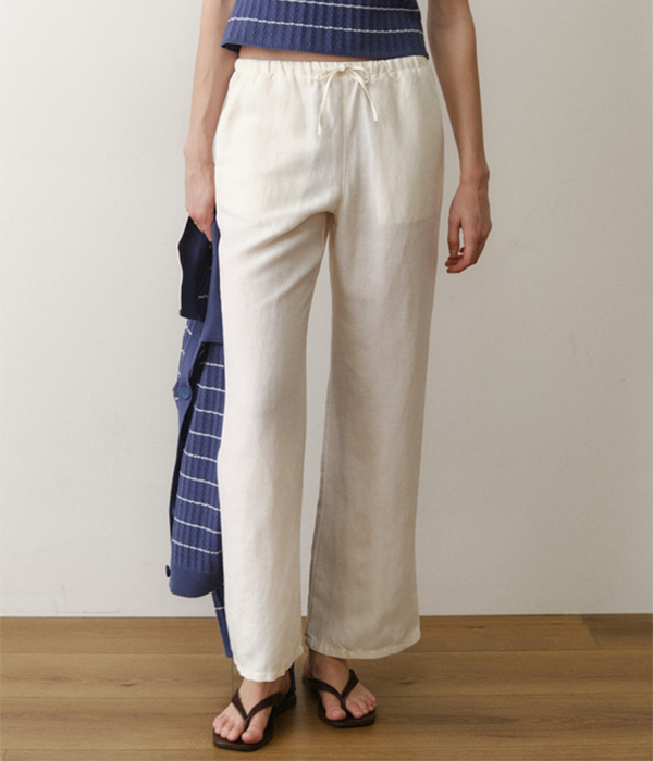 Womens Linen Drawstring Pant in Antique White