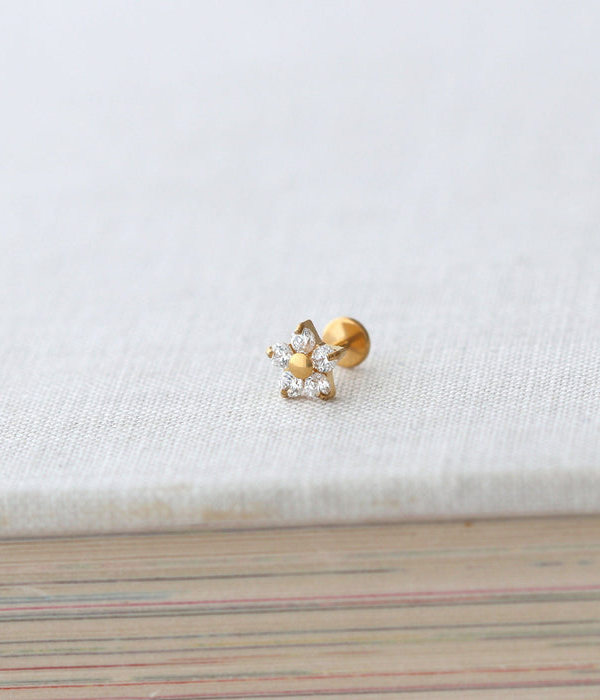 Womens Flower Crystal Titanium Flat Back Stud Earring
