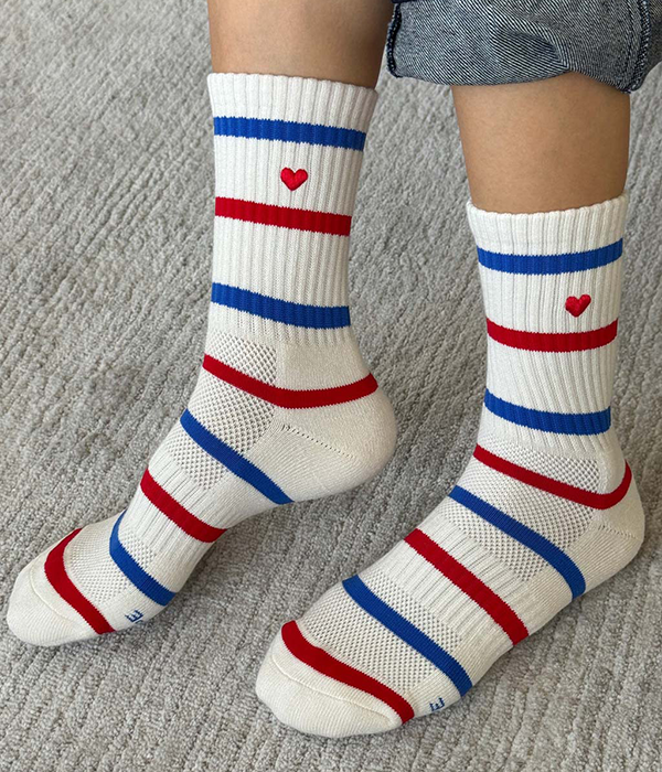 Embroidered Striped Boyfriend Socks