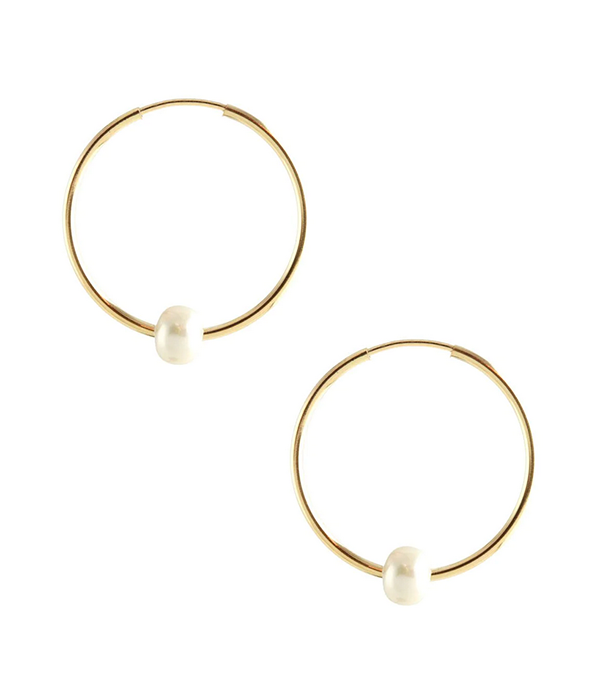 Womens Freshwater Pearl Deatherweight Hoop Earrings Gold Filled