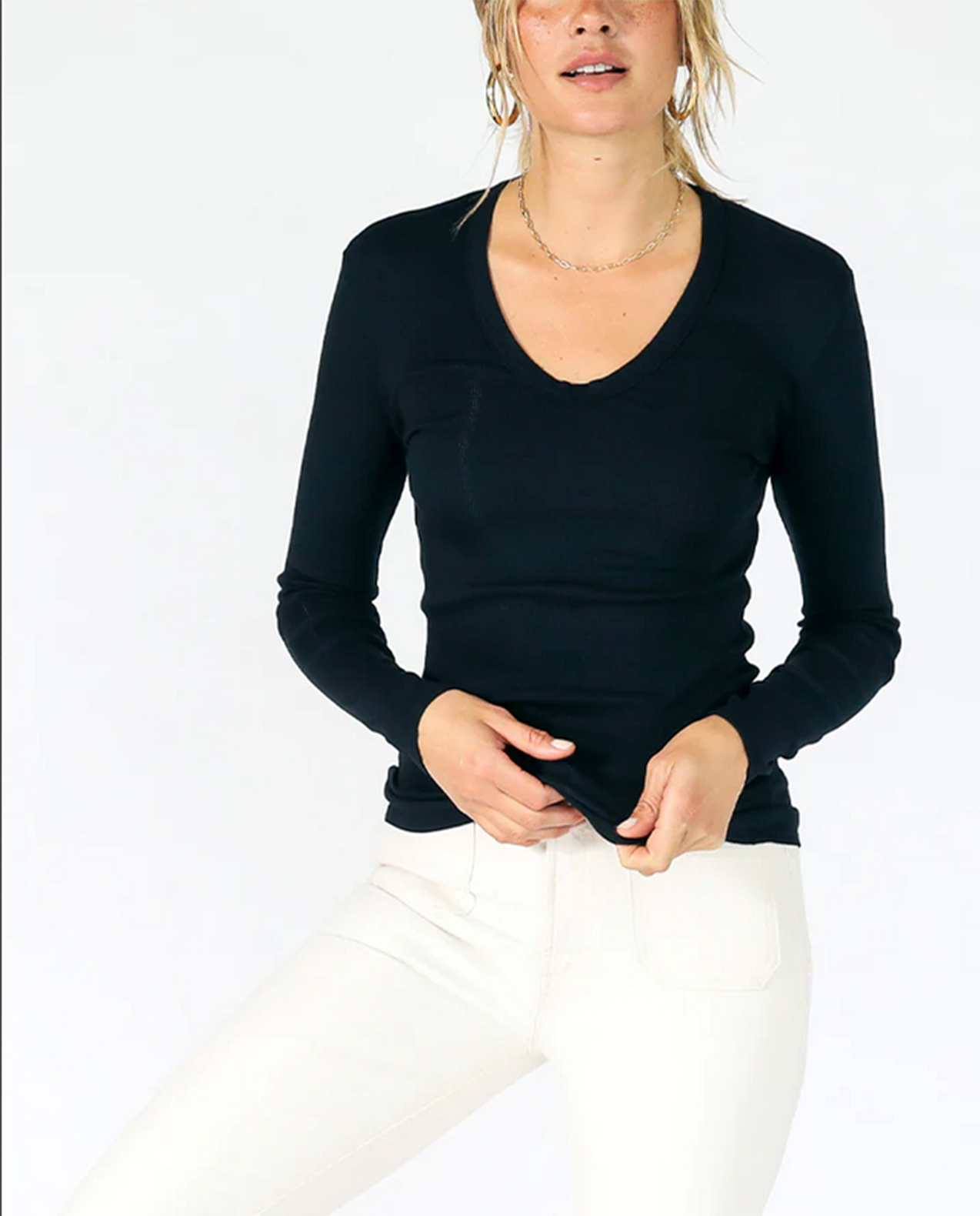 Womens Long Sleeve U Neck