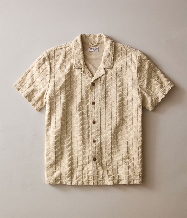 Mens Towel Terry Resort Shirt in Natural Geo
