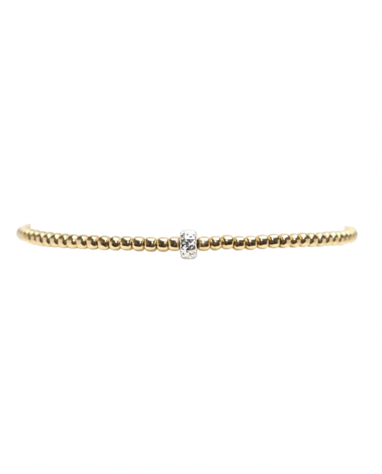 2mm Yellow Gold Filled Bracelet with Large Sterling Silver Rondelle Pattern 6.25in