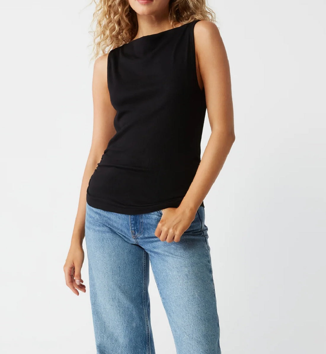 Womens Coco Ruched Boat Neck Tee