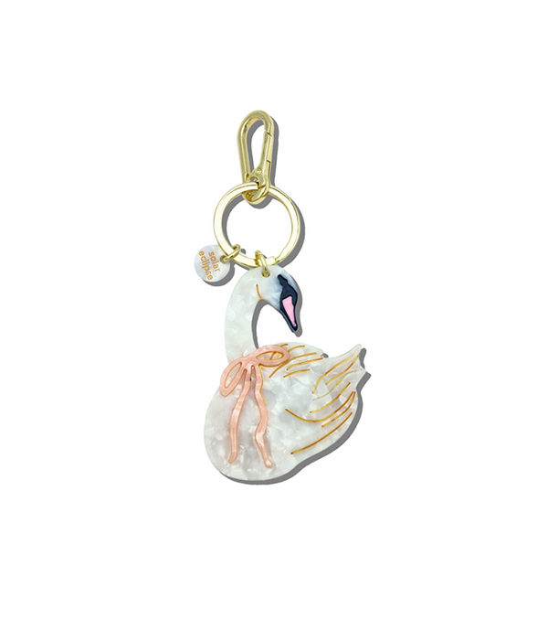 Hand-Painted Bow Swan Bag Charm + Keychain