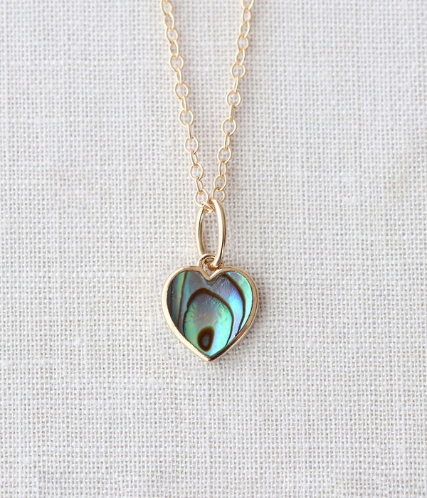 Womens Abalone Heart Charm Necklace