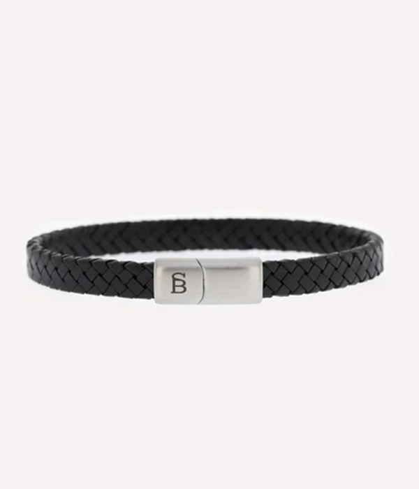 Mens Riley Leather Bracelet in Black