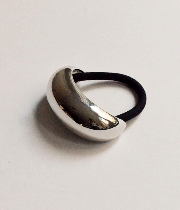 Womens Wide Crescent Metal Ponytail Hair Tie | Silver