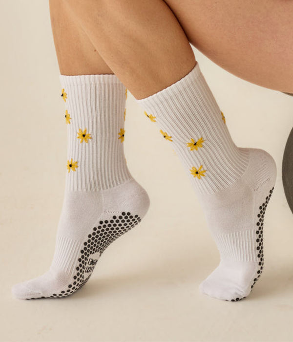 The Daisy Grip Sock in White
