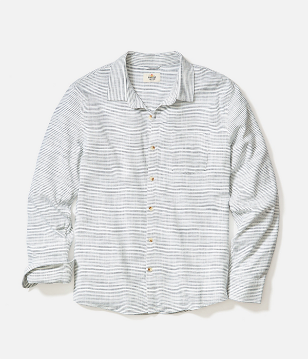 Mens LS Classic Stretch Selvage Shirt in Natural/Black Stripe