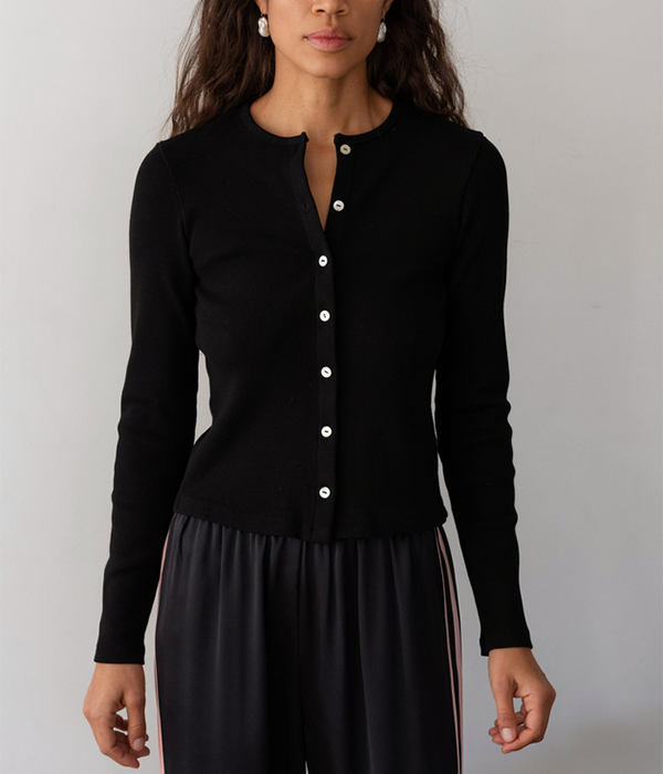 Womens Rib Cardi in Jet