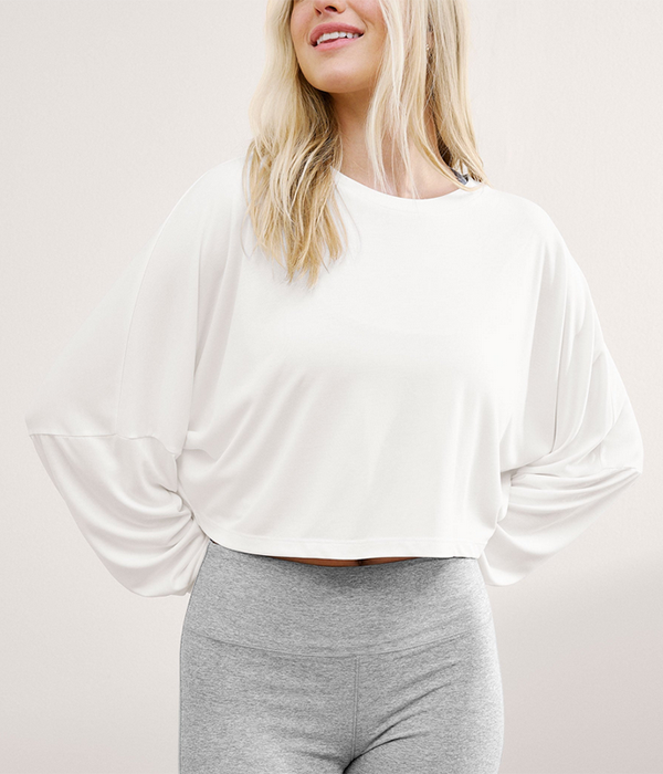 Womens Studio Luxe Cropped Long Sleeve Tee