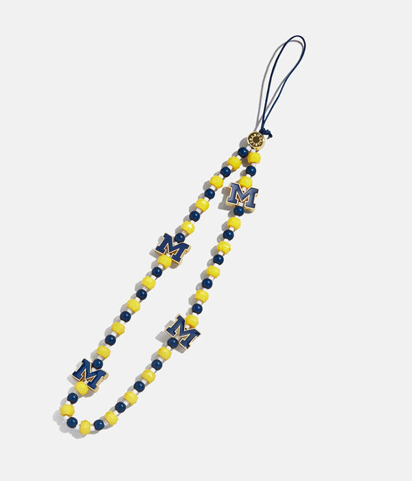 Womens University of Michigan Beaded Phone Strap