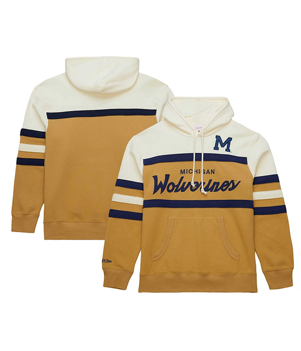 Mens NCAA Head Coach Hoodie Michigan in Tan-Cream