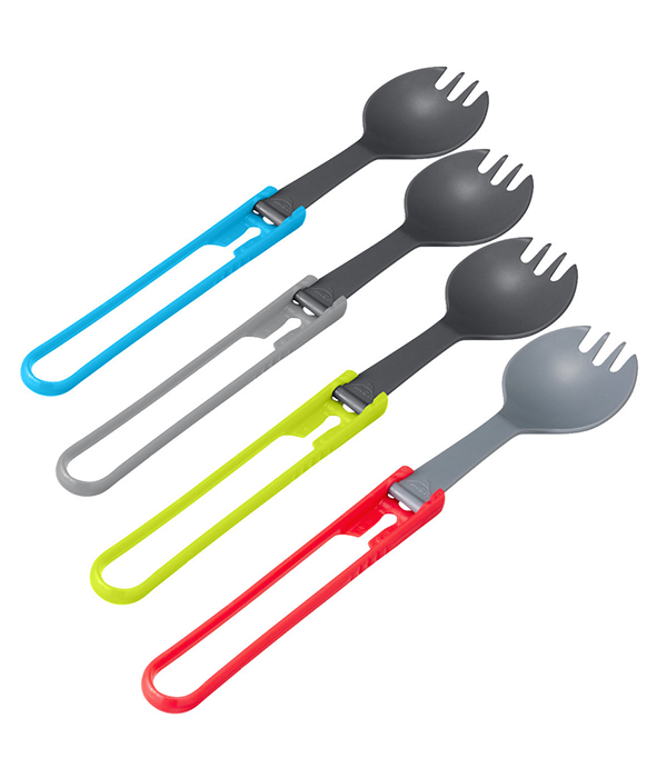 Folding Utensils - Red / Gray / Blue / Green - 4 Piece Spork Kit
