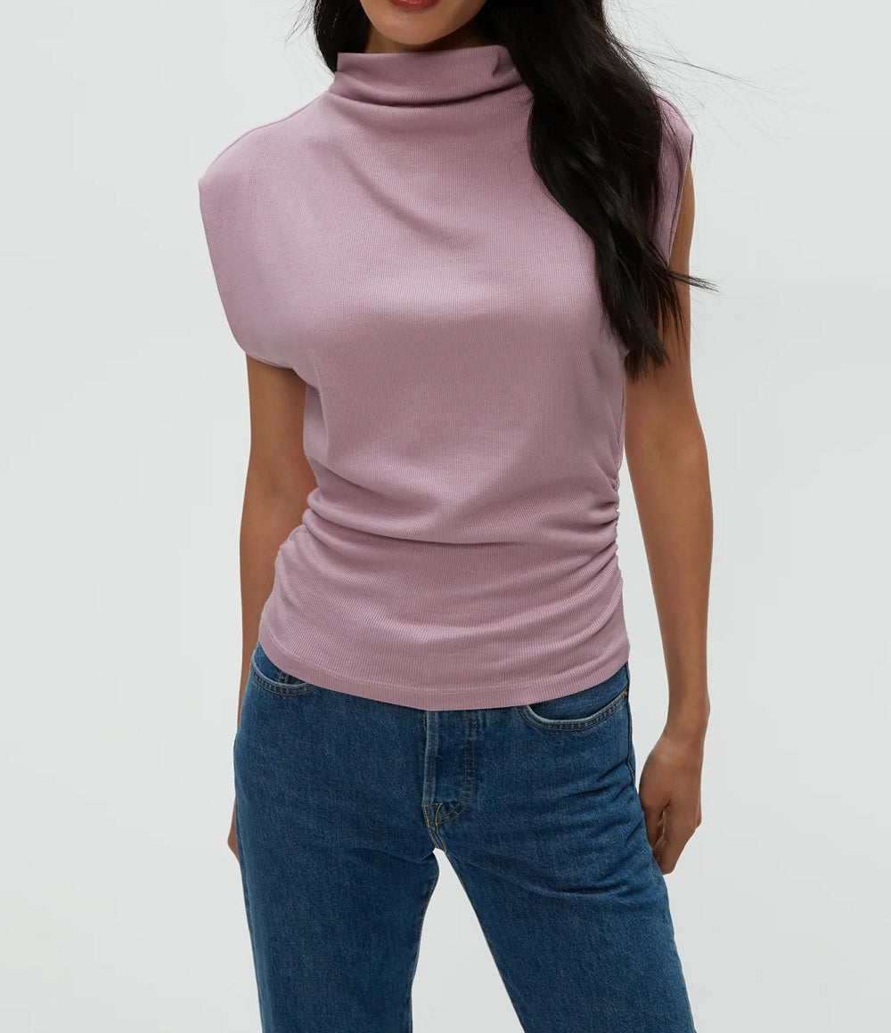 Womens Amara Mock Neck Powershoulder Top