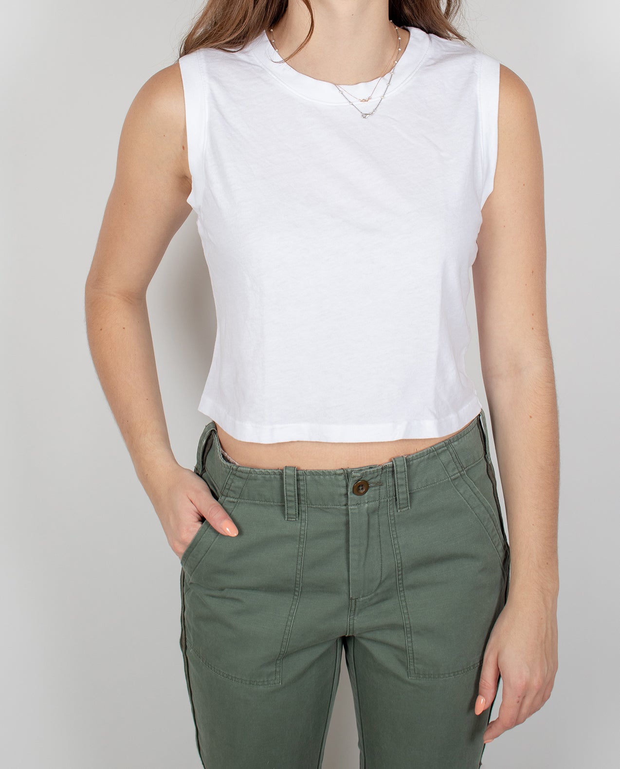 Womens Johnnie Cropped Crew Neck Tank w/ Rib Trim