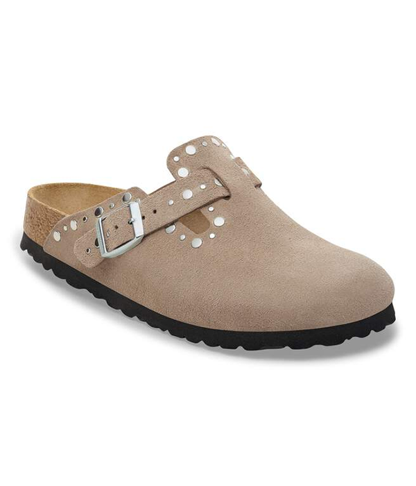 Womens Boston Rivet Suede Taupe Narrow
