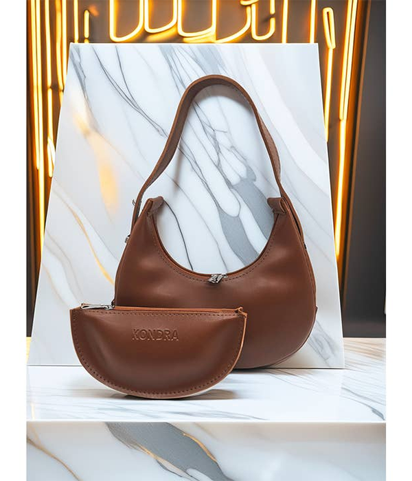 Designed Vegan Leather Handmade Crossbody Bag in Light Brown