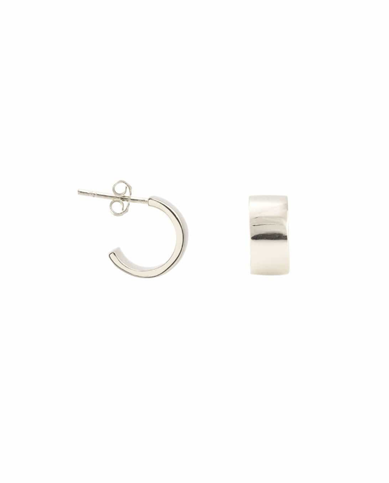 Womens Wide Huggie Hoop Earrings in Sterling Silver