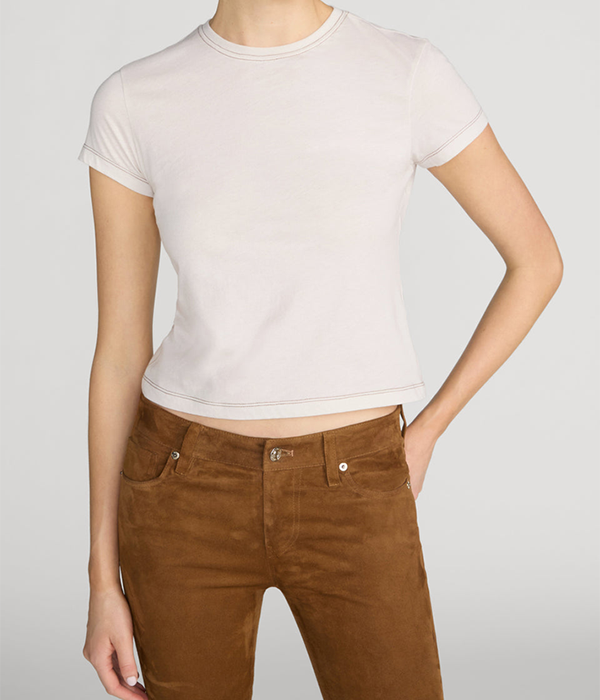 Womesn The Contrast Stitch Baby Tee in Bone