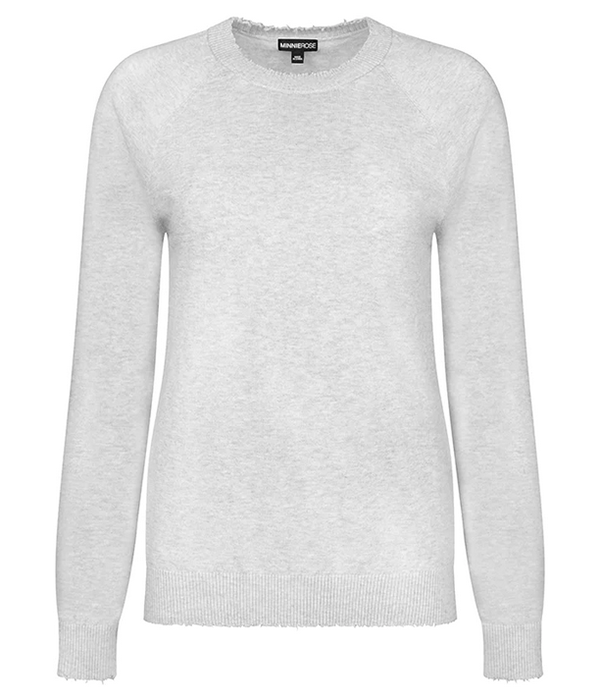 Womens Cotton Cashmere Frayed Edge Crew
