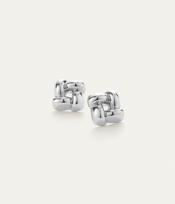 Womens Small Woven Square Earrings in High Polish Silver