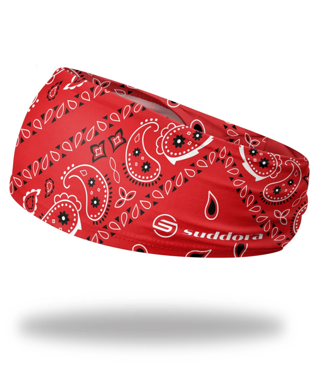 Red Paisley Bandana Headband 3.5" Tapered