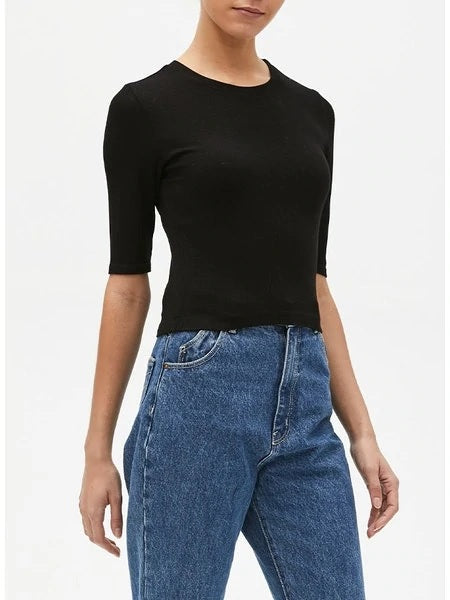Womens Maeve Elbow Sleeve Crew Neck Crop