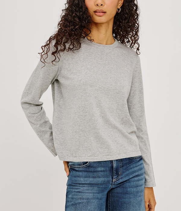 Cotton Cashmere Long Sleeve Tee in Heather Grey