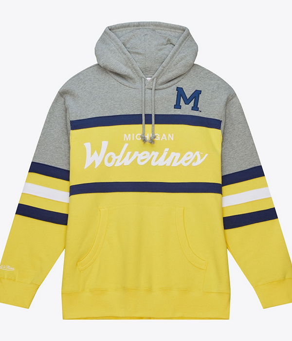 Mens NCAA Head Coach Hoodie Michigan in Navy Yellow