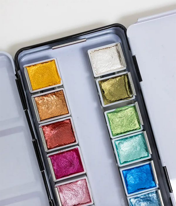 12 Color Travel Metallic Watercolor Paint Palette