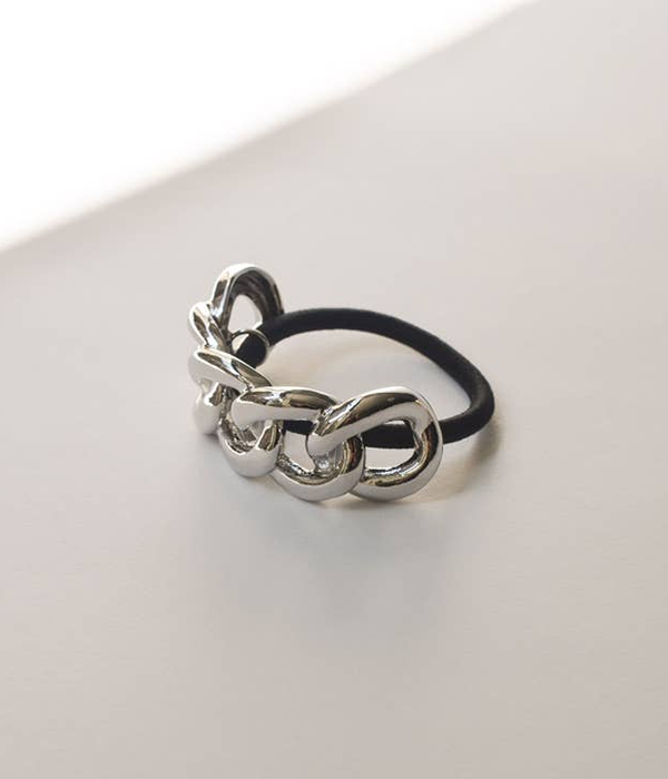 Womens Chain Metal Ponytail Cuff Hair Tie | Silver