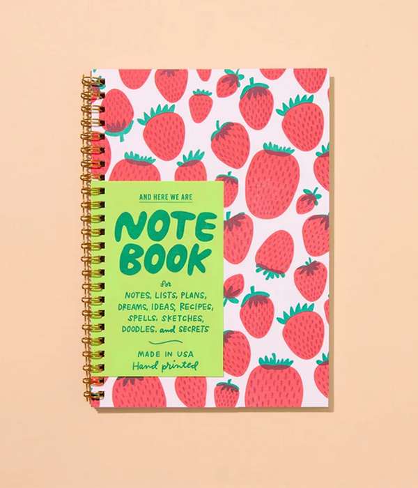 Strawberry Letterpress A5 Spiral Notebook - Made in  USA - Foodie, Fruit, Berry, Garden, Journal