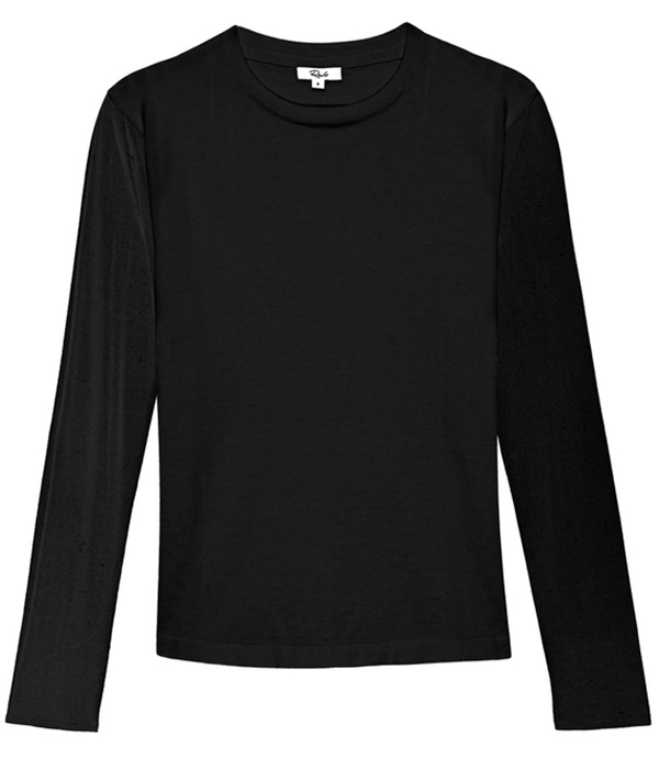 Cotton Cashmere Long Sleeve Tee in Black