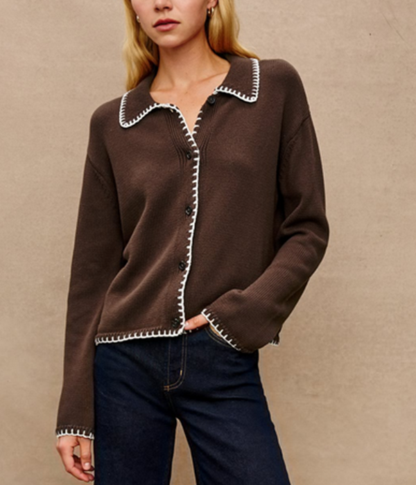 Womens Rayleen Sweatshirt in Brown Ivory Blanket Stitch