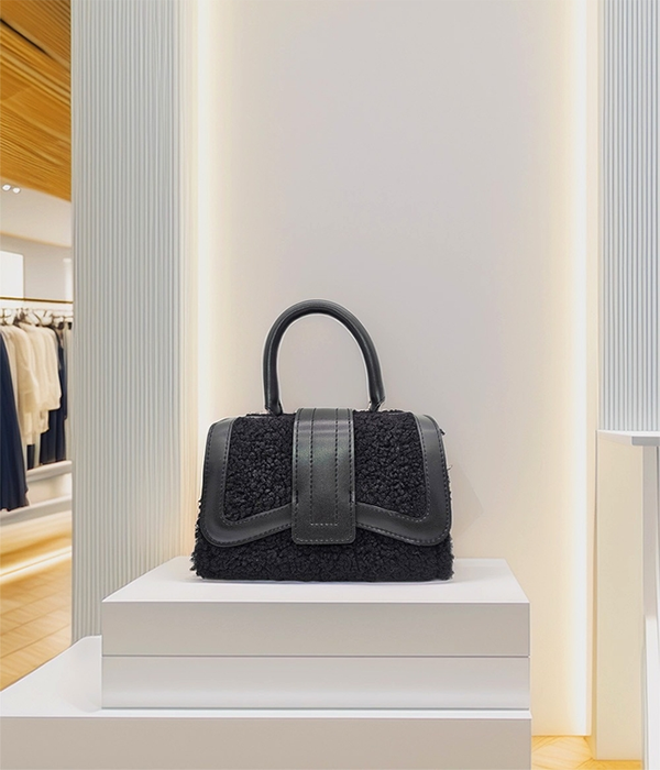 Jasmine Teddy and Vegan Leather Purse in Black