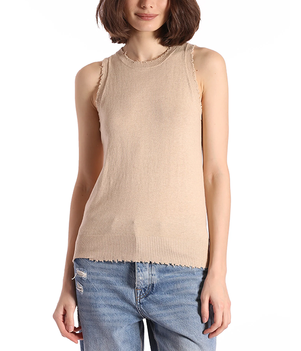 Womens Cotton Cashmere Frayed Tank