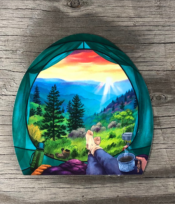 Tent View Mountain Sticker