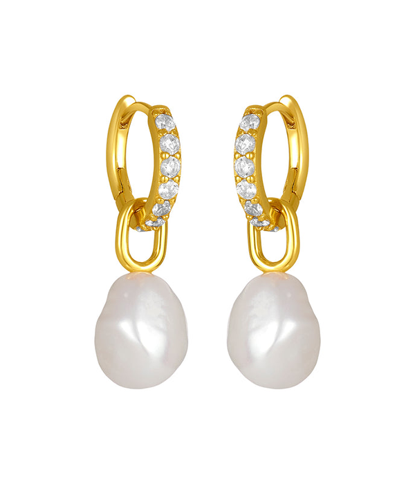 Womens Juliette Clear Pearl Huggies Gold