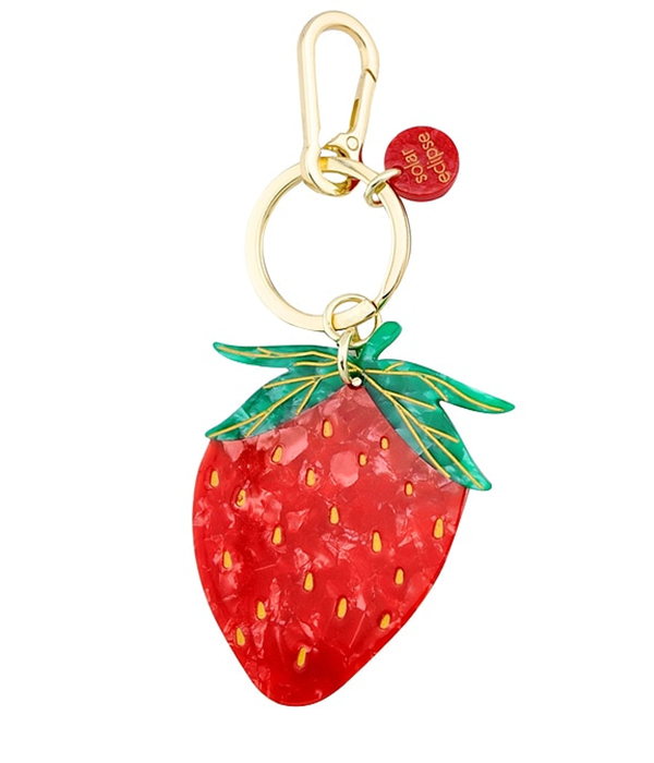 Hand-Painted Strawberry Keychain | Eco-Friendly