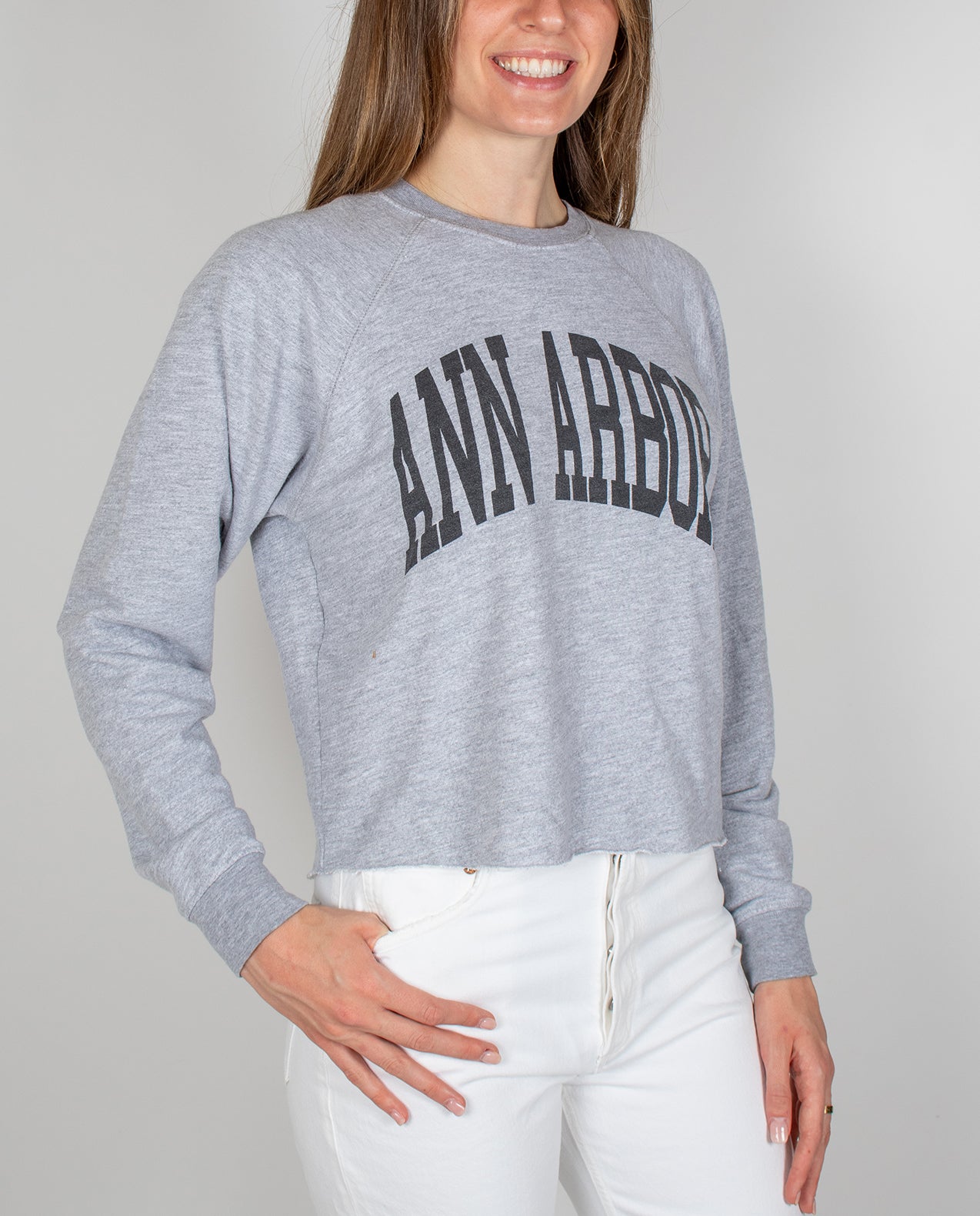 Womens RBBL Premium Ann Arbor Crop Terry Crew with Black Font