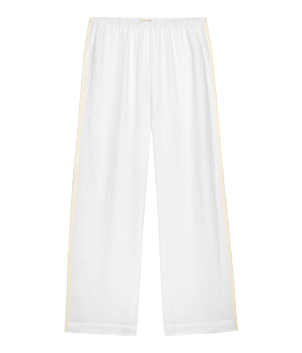 Womens The Linen Stripe Crop Racer Pant in Powder
