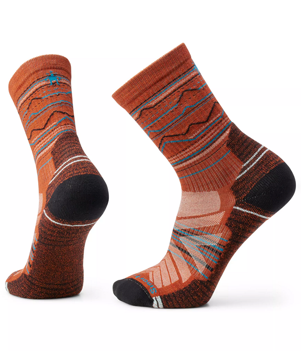 Mens Hike Light Cushion Mountain Range Pattern Crew Socks