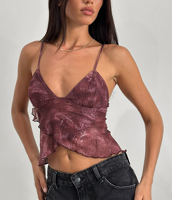 Womens Cojira Top in Mesh Tonal Paisley Plum